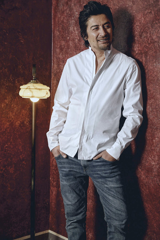 Montand - Stehkragenhemd weiß mit Reißverschluss