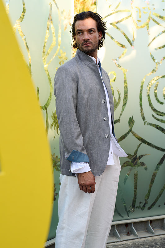 NEU: Baronale - Stehkragensakko - aus Wolle-Seide-Leinen