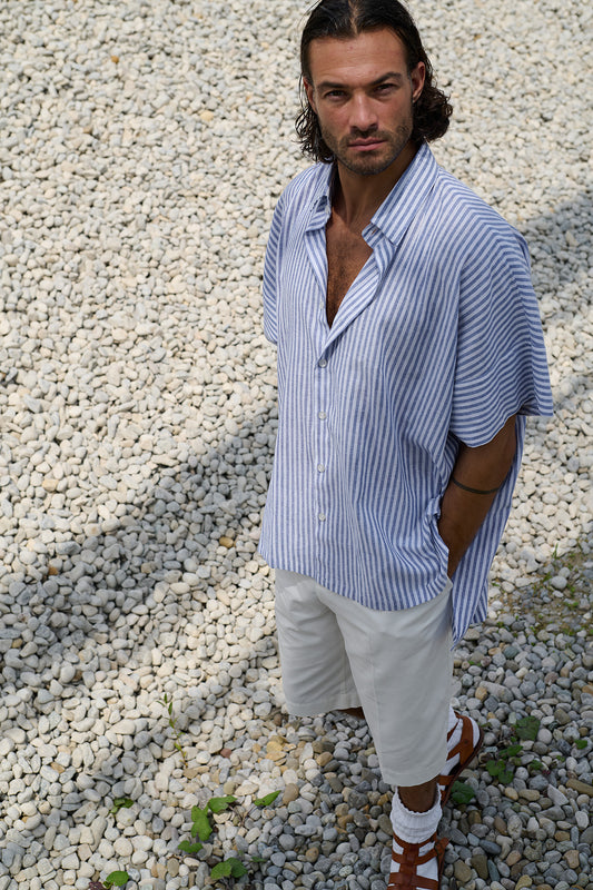 Caronia - das Kimonohemd fein blau gestreift