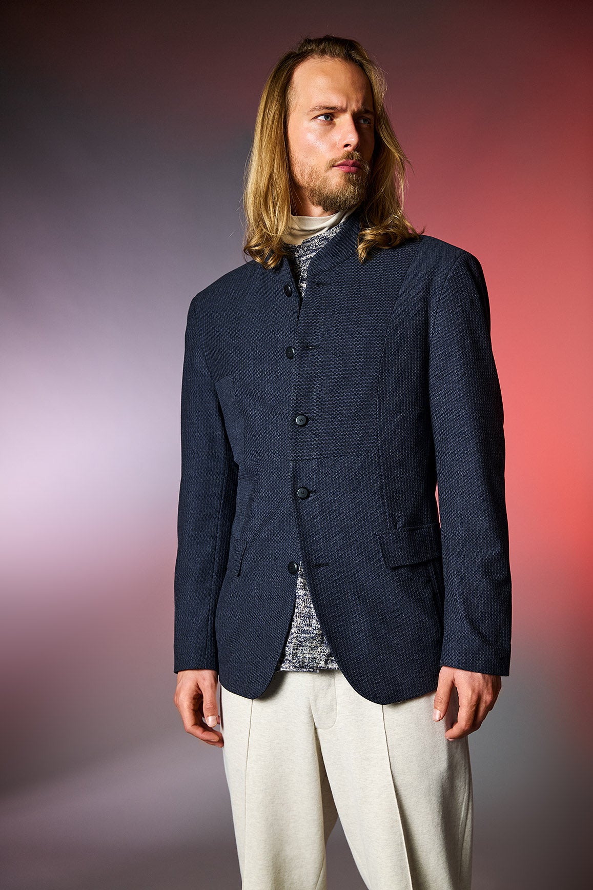 Cavone - Stehkragensakko in Patchwork-Optik