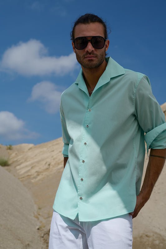 Noto - Hemd mit Reverskragen in Türkis
