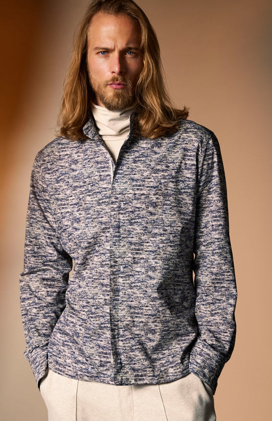 Basento - Stehkragenhemd im Strickdessin