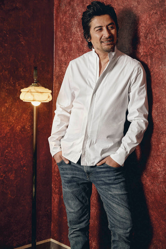 Montand - Stehkragenhemd weiß mit Reißverschluss