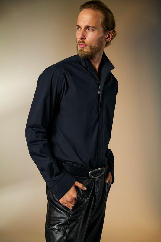 Sangro schwarz - Reißverschlusshemd mit Resort-Kragen