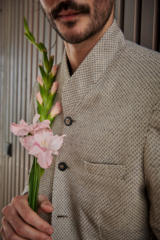 Zibibbo - Stehkragensakko aus Jersey im Vanilleton