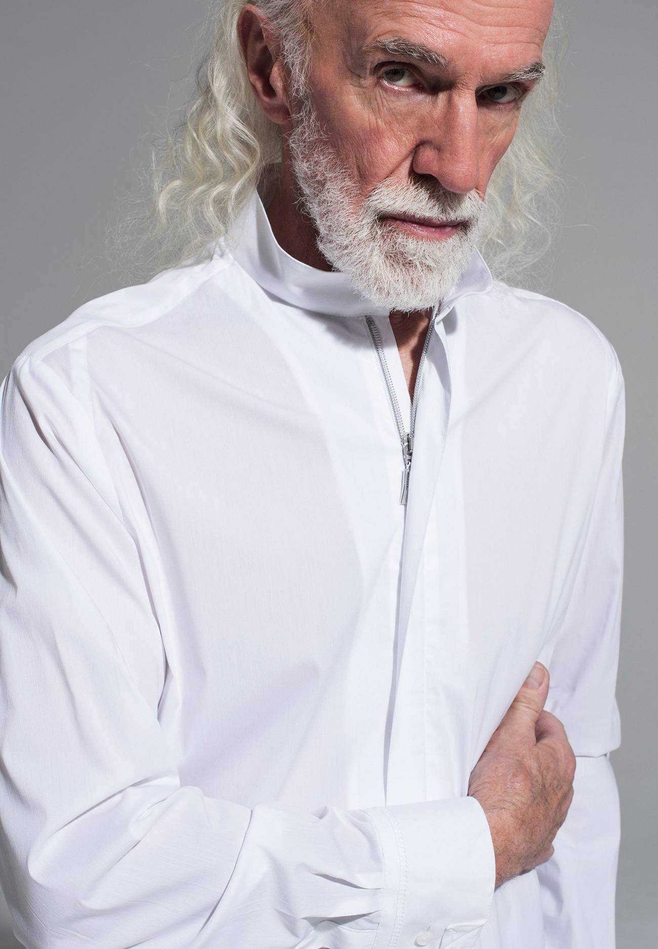 Montand - Stehkragenhemd weiß mit Reißverschluss