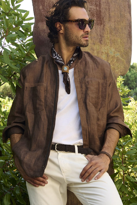 NEU: Ursino – Hemdjacke aus Leinenmischung mit Reißverschluss und Stehkragen