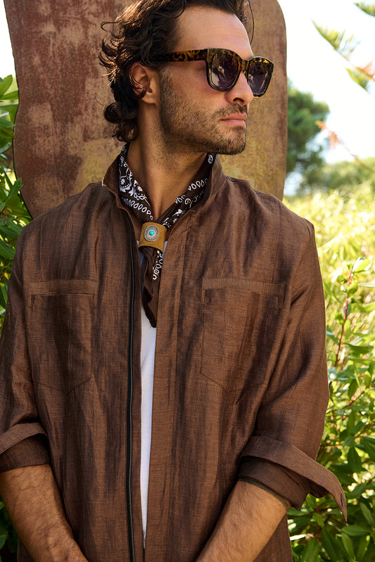 NEU: Ursino – Hemdjacke aus Leinenmischung mit Reißverschluss und Stehkragen