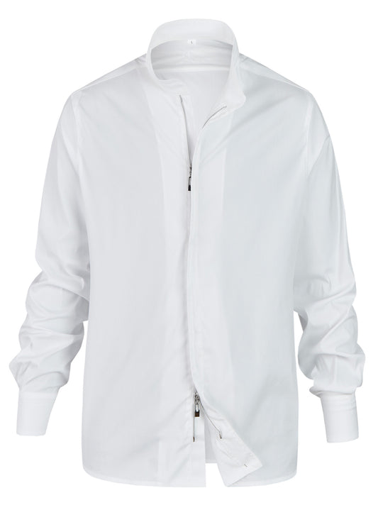 Montand - Stehkragenhemd weiß mit Reissverschluss