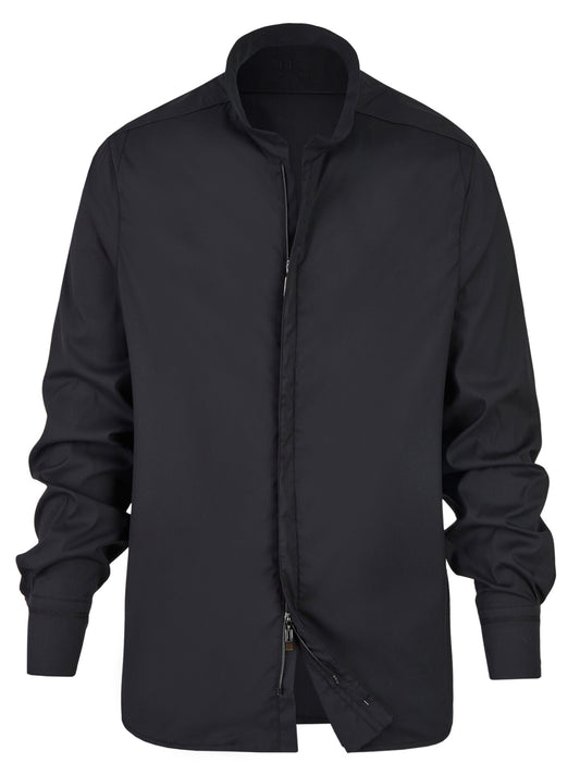 Montand - Stehkragenhemd schwarz mit Reißverschluss