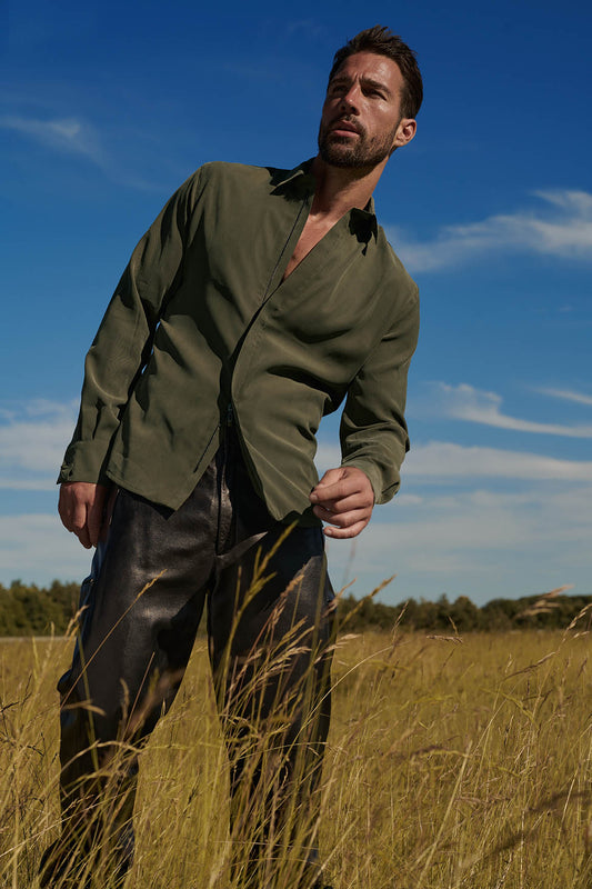 Popolo -  Reißverschluss-Hemdjacke aus Tencel
